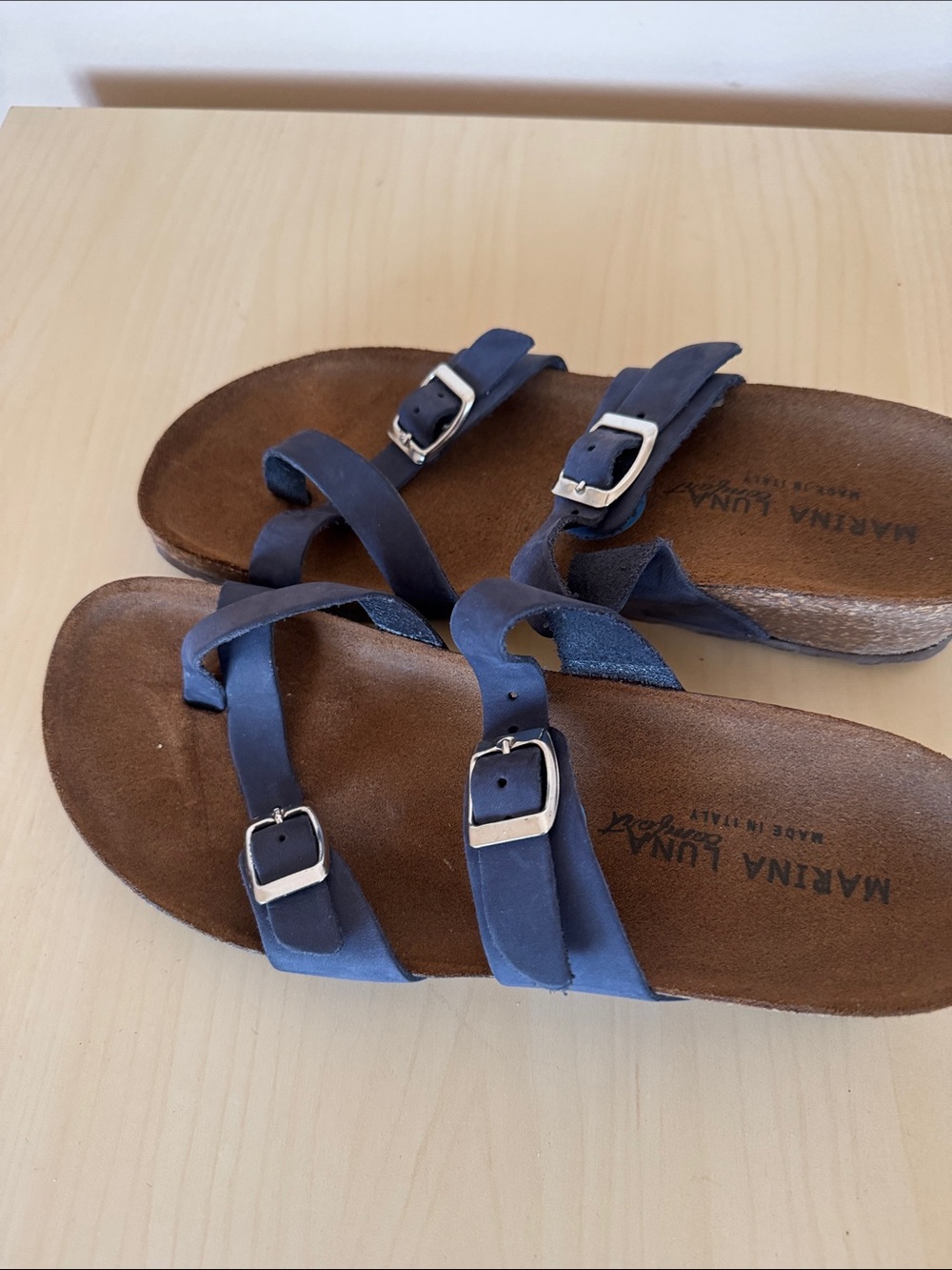 Marina Luna Navy Blue Strappy Buckle Sandals